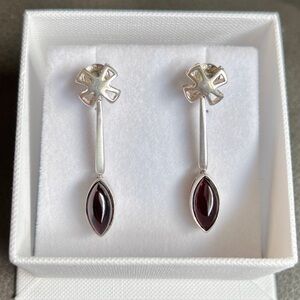 Cherry Amber Dangle Stud Earrings 925 Sterling Silver Modern NEW